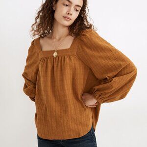 Madewell square neck bubble sleeve top blouse shirt gold copper